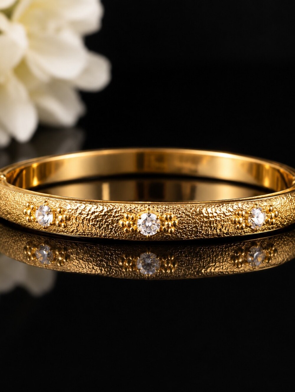 22K Gold Plated Dubai Crystal Bangle Bracelet | Adjustable